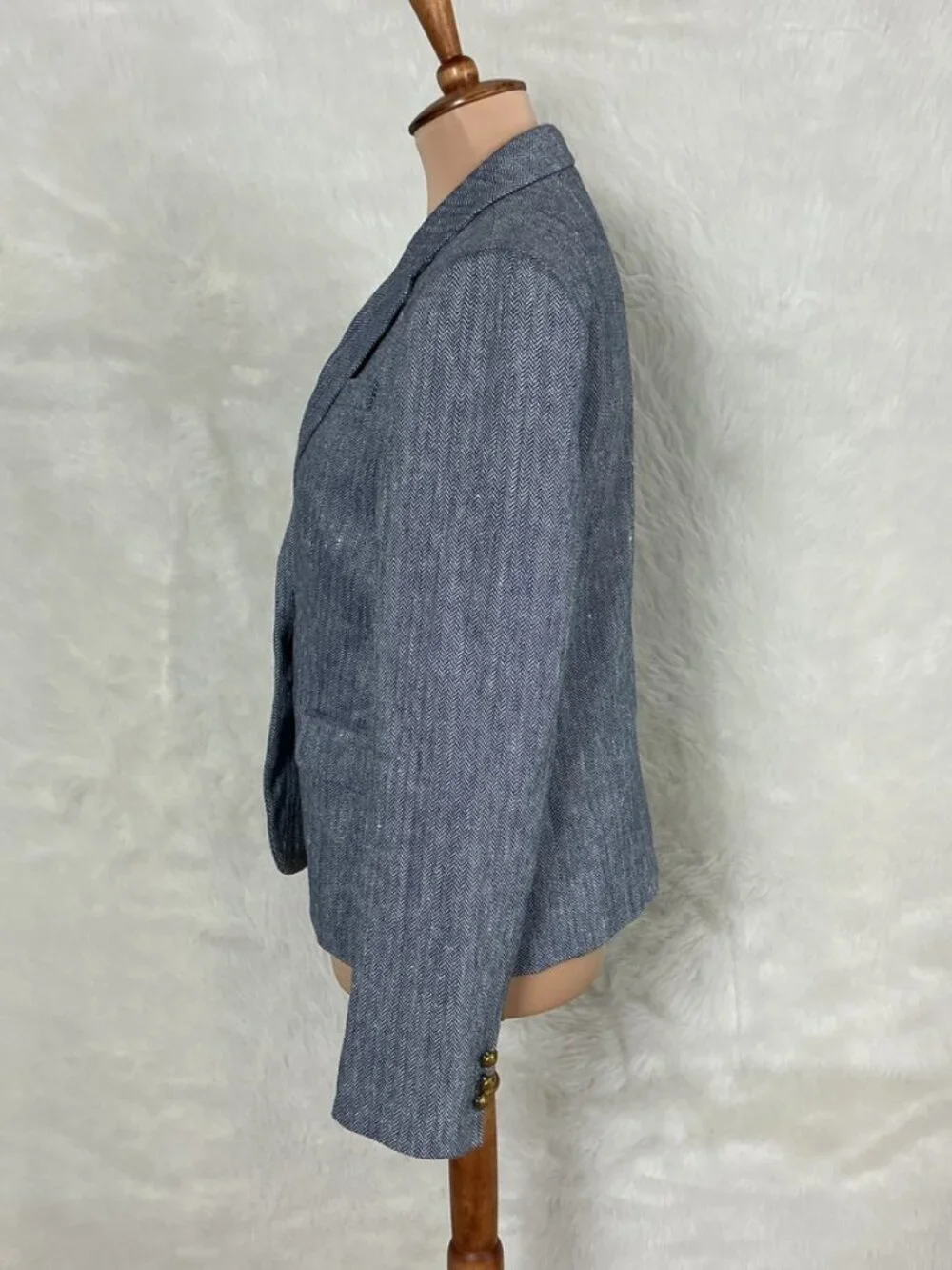 J. Crew Dalton Blue & White Herringbone Italian Cotton Linen Blazer NWOT 6